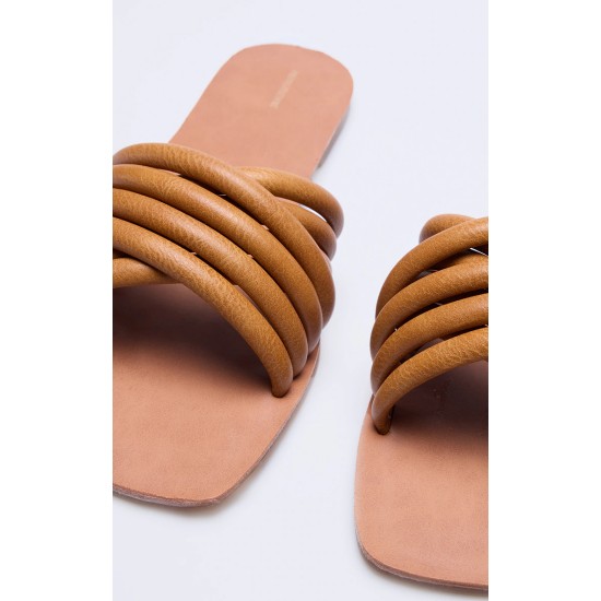 Tan Pu Padded Cross Over Strap Flat Sandals