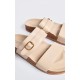 Cream PU Wide Fit Round Toe Double Strap Flat Sandals