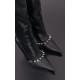 Black Spike Detail Point Toe Knee Boots