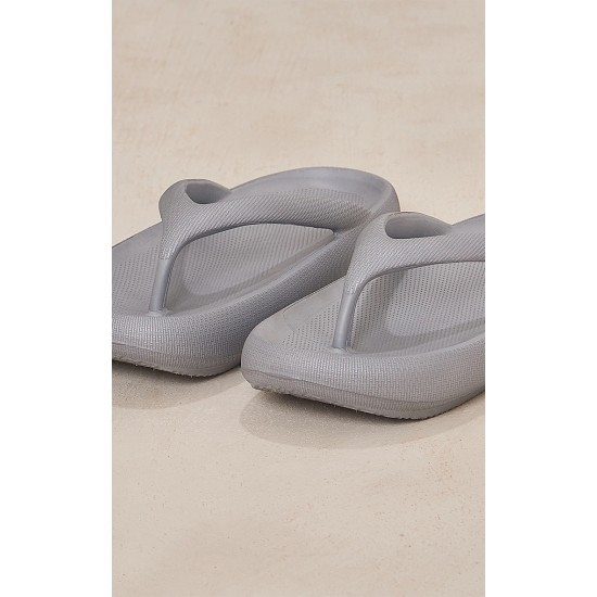 Silver Round Toe Chunky Flip Flop Sandals