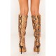 Snake Print PU Point Toe Knee High Heeled Boots