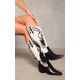 Monochrome Contrast Pu Point Toe Knee High Western Boots