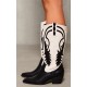 Monochrome Contrast Pu Point Toe Knee High Western Boots