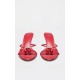 Red PU Round Toe Cherry Trim Heeled Mules