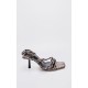 Snake PU Square Toe Asymmetric Tube Strap Heeled Sandal