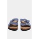 Indigo Printed Denim Buckle Strap Slides