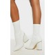 White Chunky Block Heel Sock Boot