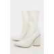 White Chunky Block Heel Sock Boot