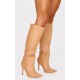 Honey PU Point Toe Stiletto Heeled Knee High Boots