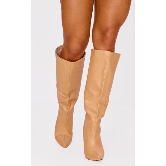 Honey PU Point Toe Stiletto Heeled Knee High Boots