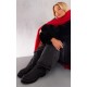 Black Faux Leather Round Diamante Chunky Ankle Sock Boots