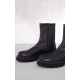 Black Faux Leather Round Diamante Chunky Ankle Sock Boots