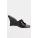 Black Croc PU Square Toe Wedge Heeled Sandals