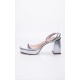 Silver PU Square Toe Tube Barely There Strap Platform Heels