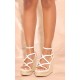 White Snake Pu Strappy Heeled Espadrille Wedges