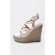 White Snake Pu Strappy Heeled Espadrille Wedges