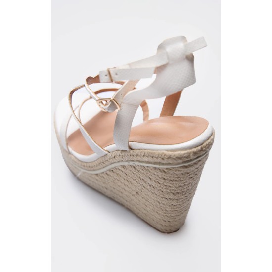 White Snake Pu Strappy Heeled Espadrille Wedges