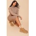 Camel Wide Fit Faux Suede Shearling Chunky Platform Ankle Boots