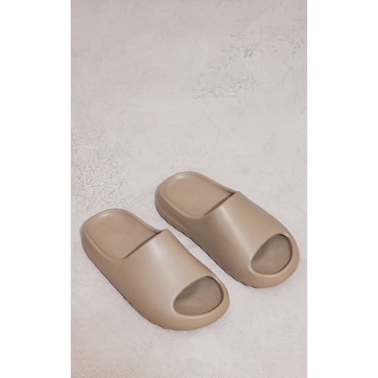 Taupe Rubber Ribbed Sole Slides