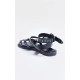 Black PU Round Toe Studded Buckle Detail Gladiator Sandals