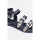 Black PU Round Toe Studded Buckle Detail Gladiator Sandals