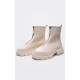 Cream Ribbed Chunky Sole Zip Up Ankle Boots