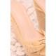 Beige Matte Pu Round Toe Stud Detail Lace Up High Heeled Wedges