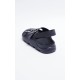 Black Rubber Chunky Sole Buckle Detail Sling Back Sandals