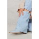 Blue Denim Point Toe Block Heel Fold Over Western Boot