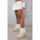 Cream Faux Suede Contrast Faux Fur Ankle Boot