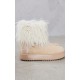 Cream Faux Suede Contrast Faux Fur Ankle Boot