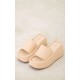 Cream Stretch Chunky Platform Wedge Heel Slides