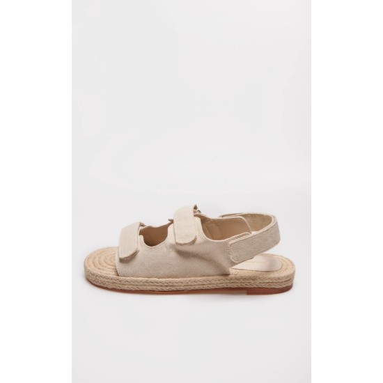 Natural Linen Look Espadrille Sole Velcro Sandals