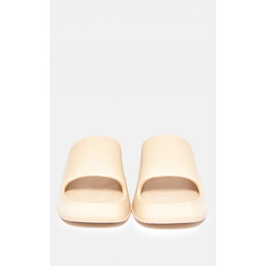 Nude Round Toe Rubber Sole Platform Slides