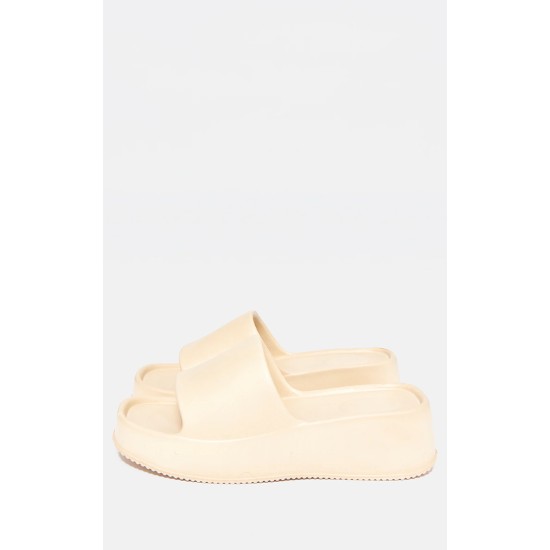 Nude Round Toe Rubber Sole Platform Slides