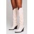 Cream Faux Suede Knee High Stitch Block Heel Western Boots