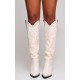 Cream Faux Suede Knee High Stitch Block Heel Western Boots