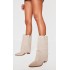 Camel Faux Suede Point Toe Block Heel Fold Over Western Boots