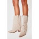 Camel Faux Suede Point Toe Block Heel Fold Over Western Boots