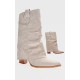 Camel Faux Suede Point Toe Block Heel Fold Over Western Boots