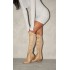 Beige Faux Suede Point Toe Low Block Heeled Knee High Boots