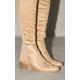 Beige Faux Suede Point Toe Low Block Heeled Knee High Boots