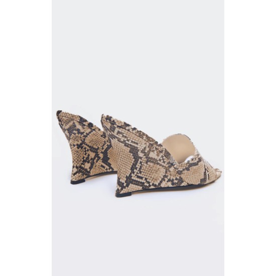 Snake Print PU Square Toe Wedge Heeled Sandals