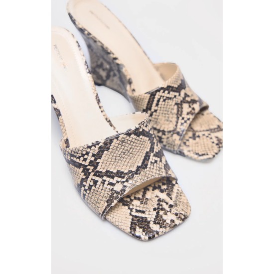 Snake Print PU Square Toe Wedge Heeled Sandals