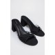 Black Faux Nubuck Knotted Block Heeled Mule Sandals