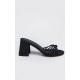 Black Faux Nubuck Knotted Block Heeled Mule Sandals