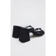 Black Faux Nubuck Knotted Block Heeled Mule Sandals