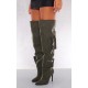 Khaki Wide Fit Denim Utility Over The Knee Heeled Boots