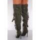 Khaki Wide Fit Denim Utility Over The Knee Heeled Boots