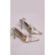 Gold Wide Fit Diamante Knot Detail Point Toe Mid Heeled Sandals